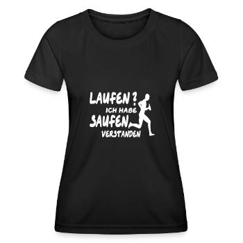 Laufen Rennen Bier Alkohol Witzig Lustig Saufen - Frauen Funktions-T-Shirt - Schwarz - Vorne - AI Model Female 172 light (172cm)