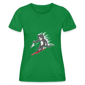 Ski ski chat Piste Sports d’hiver Miau - T-shirt sport Femme - vert - Devant - AI Model Female 172 dark (172cm)
