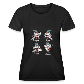 Funny Unicorn Four Kung Fu Poses Gift Idea - Women's Functional T-Shirt - black - Front - AI Model Female 172 light (172cm)