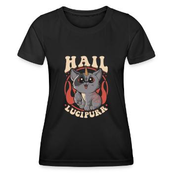 Mignon et drôle Satanic Hail Lucipurr Rainbow Kitty - T-shirt sport Femme - noir - Devant - AI Model Female 172 light (172cm)
