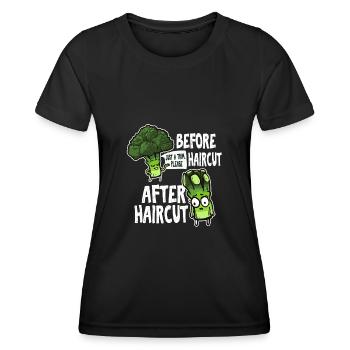 Fun Vorher Und Nach Dem Haarschnitt Geschenkidee - Frauen Funktions-T-Shirt - Schwarz - Vorne - AI Model Female 172 light (172cm)