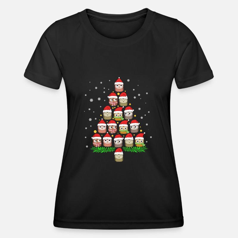 Weihnachtsbaum Eulen Weihnachten Eulenshirt Eule - Frauen Funktions-T-Shirt - Schwarz