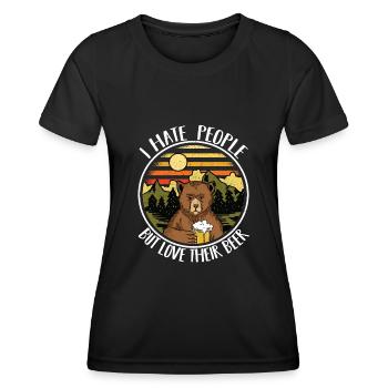 Funny Camping Bear Beer Lover Gift Outdoor - Women's Functional T-Shirt - black - Front - AI Model Female 172 light (172cm)
