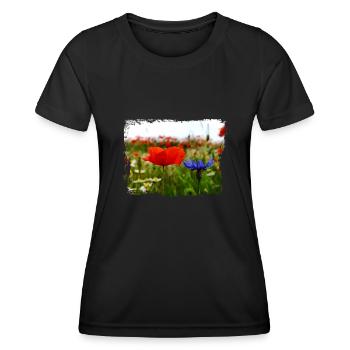 Mohn Blume Sommer Feld Wiese Ölfarben - Frauen Funktions-T-Shirt - Schwarz - Vorne - AI Model Female 172 light (172cm)