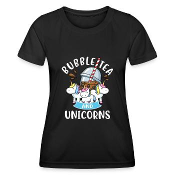 Bubble Tea Licorne Cadeau Filles Bubble Tea - T-shirt sport Femme - noir - Devant - AI Model Female 172 light (172cm)