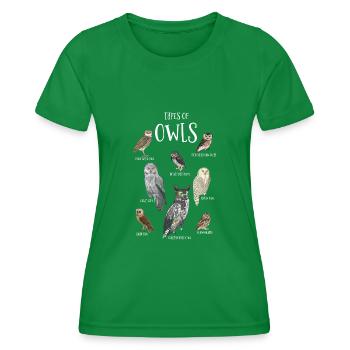 Owl Types, Owls, Barn Owl, Great Gray - Women's Functional T-Shirt - kelly green - Front - AI Model Female 172 dark (172cm)