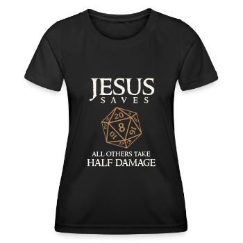 Jeu de rôle que Jésus sauve, dés RPG - T-shirt sport Femme - noir - Devant - AI Model Female 172 light (172cm)