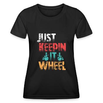 Fauteuil roulant utilisateur de fauteuil roulant - T-shirt sport Femme - noir - Devant - AI Model Female 172 light (172cm)
