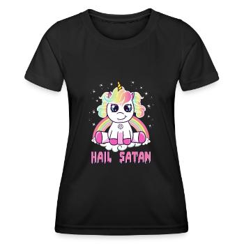 Netter Hagel Satan Einhorn Regenbogen Lustiges satanisches Wortspiel - Frauen Funktions-T-Shirt - Schwarz - Vorne - AI Model Female 172 light (172cm)