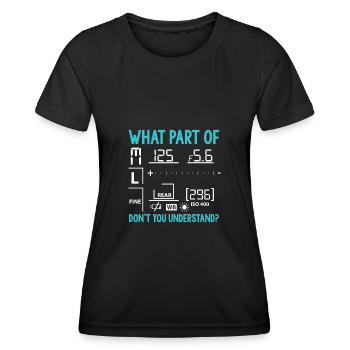 Dictons de photographie | Cadeaux de photographe photographe - T-shirt sport Femme - noir - Devant - AI Model Female 172 light (172cm)