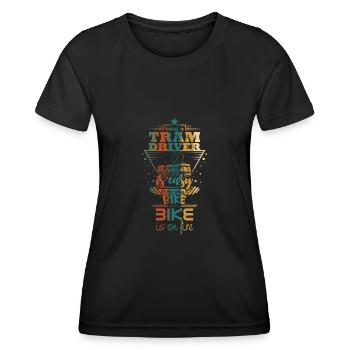 Conducteur de tram disant - T-shirt sport Femme - noir - Devant - AI Model Female 172 light (172cm)