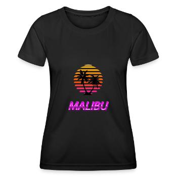 Malibu Palmen Strand Urlaub Sonne Sommer Vaporwave - Frauen Funktions-T-Shirt - Schwarz - Vorne - AI Model Female 172 light (172cm)