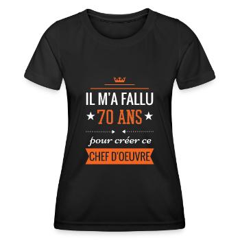 Cadeau anniversaire 70 ans chef d'oeuvre humour - T-shirt sport Femme - noir - Devant - AI Model Female 172 light (172cm)