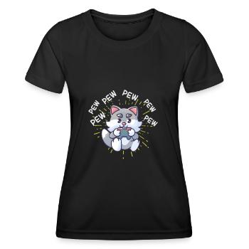 Pew Pew Gaming Cat Video Game Gaming Console - Women's Functional T-Shirt - black - Front - AI Model Female 172 light (172cm)