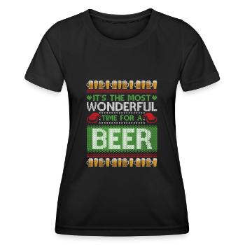 Pull de Noël laid de bière de Noël - T-shirt sport Femme - noir - Devant - AI Model Female 172 light (172cm)