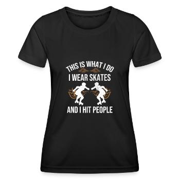 Roller Roller Derby pour les femmes | Patins à roulettes Derby - T-shirt sport Femme - noir - Devant - AI Model Female 172 light (172cm)