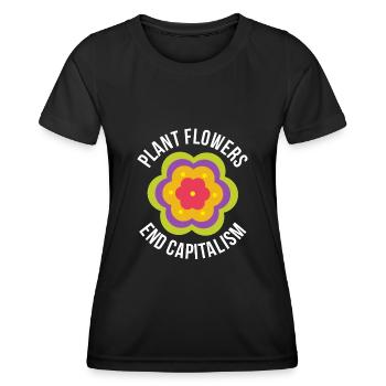 Flower Power Capitalism Anti Capitalism Années 70 - T-shirt sport Femme - noir - Devant - AI Model Female 172 light (172cm)
