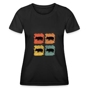 Hippo Flusspferd Retro Pop Art Geschenk - Frauen Funktions-T-Shirt - Schwarz - Vorne - AI Model Female 172 light (172cm)