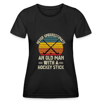 Ne sous-estimez jamais un vieil homme avec un bâton de hockey - T-shirt sport Femme - noir - Devant - AI Model Female 172 light (172cm)