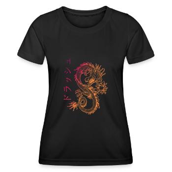 Japanischer Drache vintage Streetwear Dragon E-Boy - Frauen Funktions-T-Shirt - Schwarz - Vorne - AI Model Female 172 light (172cm)