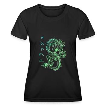 Japanischer Drache Kanji Streetwear Dragon E-Boy - Frauen Funktions-T-Shirt - Schwarz - Vorne - AI Model Female 172 light (172cm)
