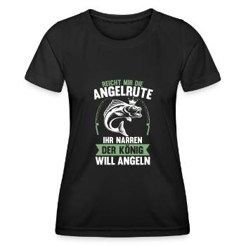 Angler Angelrute König Fischer Spruch Angeln - Frauen Funktions-T-Shirt - Schwarz - Vorne - AI Model Female 172 light (172cm)