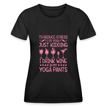 wine red wine yoga - Women's Functional T-Shirt - black - Front - AI Model Female 172 light (172cm)
