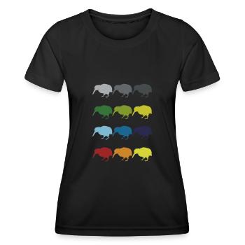 Neon Pop Art Retro Kiwi oiseau de course Idée cadeau - T-shirt sport Femme - noir - Devant - AI Model Female 172 light (172cm)
