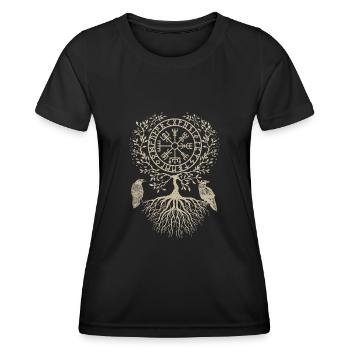 Vegvisir Vikings Boussole Odins Corbeau Arbre Vie - T-shirt sport Femme - noir - Devant - AI Model Female 172 light (172cm)