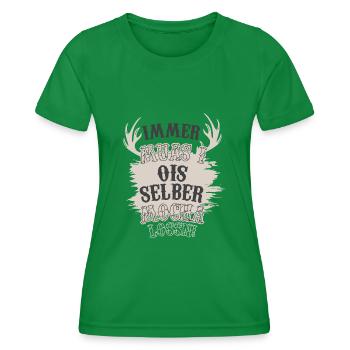 Tracht Lederhose Ois selber mocha Hirsch - Frauen Funktions-T-Shirt - Kelly Green - Vorne - AI Model Female 172 dark (172cm)