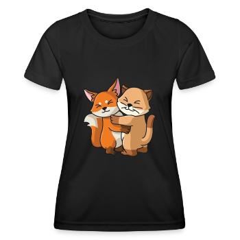 Chat avec renard aime les animaux mignons doux - T-shirt sport Femme - noir - Devant - AI Model Female 172 light (172cm)