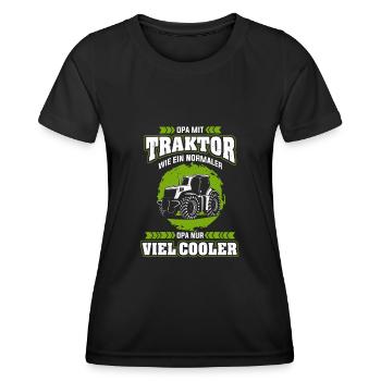 Opa mit Traktor Cooler Opa Landwirt Bauer Geschenk - Frauen Funktions-T-Shirt - Schwarz - Vorne - AI Model Female 172 light (172cm)