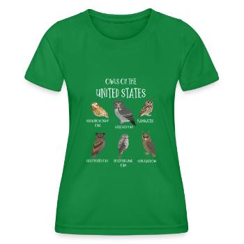 Eulenarten, Eulen & Kauze, Eule Fan - Frauen Funktions-T-Shirt - Kelly Green - Vorne - AI Model Female 172 dark (172cm)