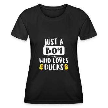 just a boy who loves ducks - T-shirt sport Femme - noir - Devant - AI Model Female 172 light (172cm)