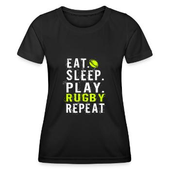 Eat sleep Rugby - Frauen Funktions-T-Shirt - Schwarz - Vorne - AI Model Female 172 light (172cm)