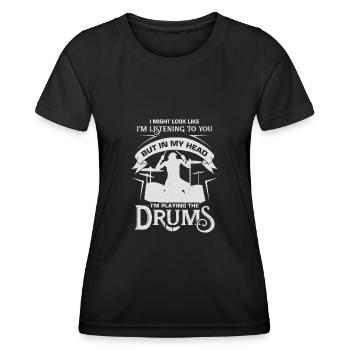Batterie musique musiciens batteur cadeau - T-shirt sport Femme - noir - Devant - AI Model Female 172 light (172cm)