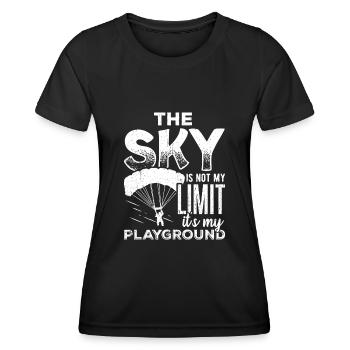 Skydive parasail brolly harness bailer side-slip - Women's Functional T-Shirt - black - Front - AI Model Female 172 light (172cm)