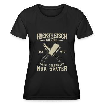 Fleischer und Metzger Geschenk, Hackfleisch - Frauen Funktions-T-Shirt - Schwarz - Vorne - AI Model Female 172 light (172cm)