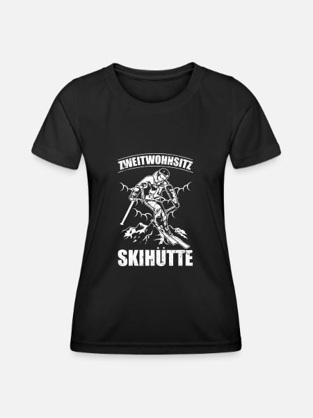 Zweitwohnsitz Skihütte Lustiger Skifahrer Spruch - Frauen Funktions-T-Shirt - Schwarz