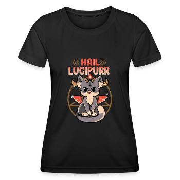 Cute & Funny Satanic Hail Lucipurr Naughty Kitten - T-shirt sport Femme - noir - Devant - AI Model Female 172 light (172cm)