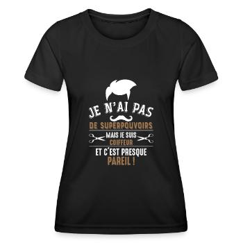 T-shirt Humour - Coiffeur avec super pouvoirs - T-shirt sport Femme - noir - Devant - AI Model Female 172 light (172cm)