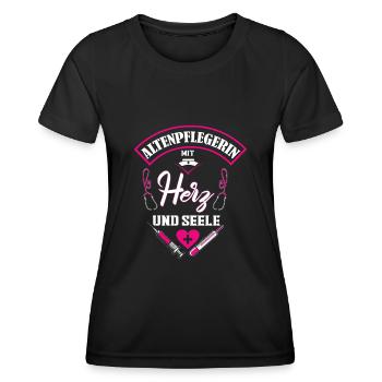 Altenpflegerin mit Herz und Seele Altenpflegerin - Frauen Funktions-T-Shirt - Schwarz - Vorne - AI Model Female 172 light (172cm)