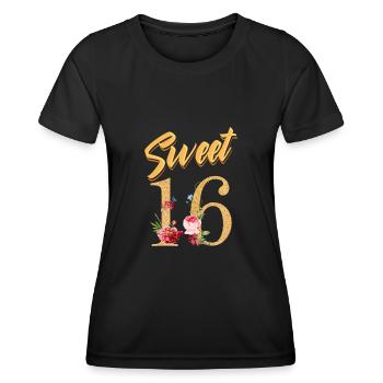 Doux 16e anniversaire - T-shirt sport Femme - noir - Devant - AI Model Female 172 light (172cm)