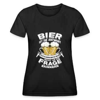Bier ist die Antwort Hopfen Bierliebhaber Lustiges - Frauen Funktions-T-Shirt - Schwarz - Vorne - AI Model Female 172 light (172cm)