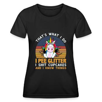 Drôle de motif de licorne, hommes, femmes et enfants - T-shirt sport Femme - noir - Devant - AI Model Female 172 light (172cm)