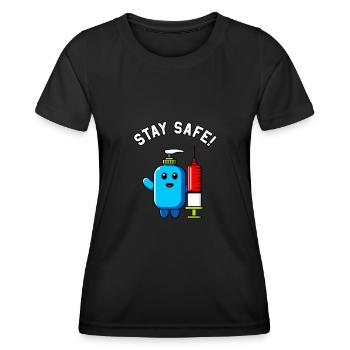 Bleib Gesund Desinfektion Hygiene Spritze Impfung - Frauen Funktions-T-Shirt - Schwarz - Vorne - AI Model Female 172 light (172cm)