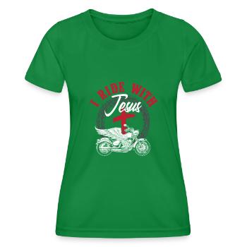 Jesus Christian Motorcyclist Motorcycle - Women's Functional T-Shirt - kelly green - Front - AI Model Female 172 dark (172cm)