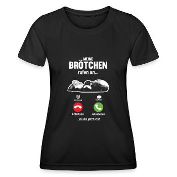 Meine Brötchen rufen an lustiges Bäcker Spruch - Frauen Funktions-T-Shirt - Schwarz - Vorne - AI Model Female 172 light (172cm)