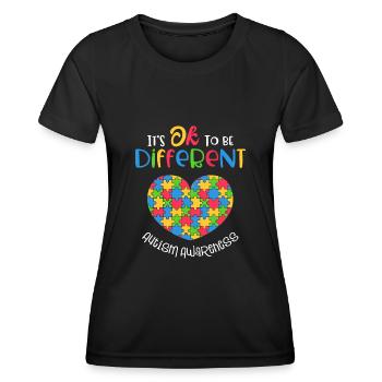 Sensibilisation à l’autisme C’est ok pour être différent - T-shirt sport Femme - noir - Devant - AI Model Female 172 light (172cm)