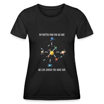 Planet, Universum, Entfernungen der Planeten - Frauen Funktions-T-Shirt - Schwarz - Vorne - AI Model Female 172 light (172cm)